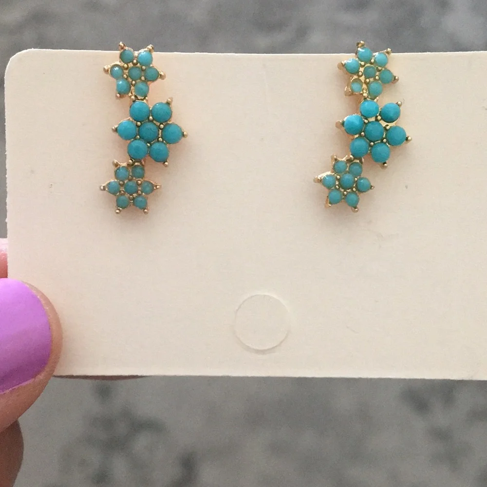 Dainty Turquoise Boho Flower+ Gold Earrings